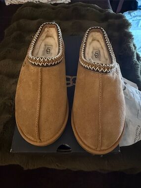 UGG Chestnut Suede Shearling Clog Slippers